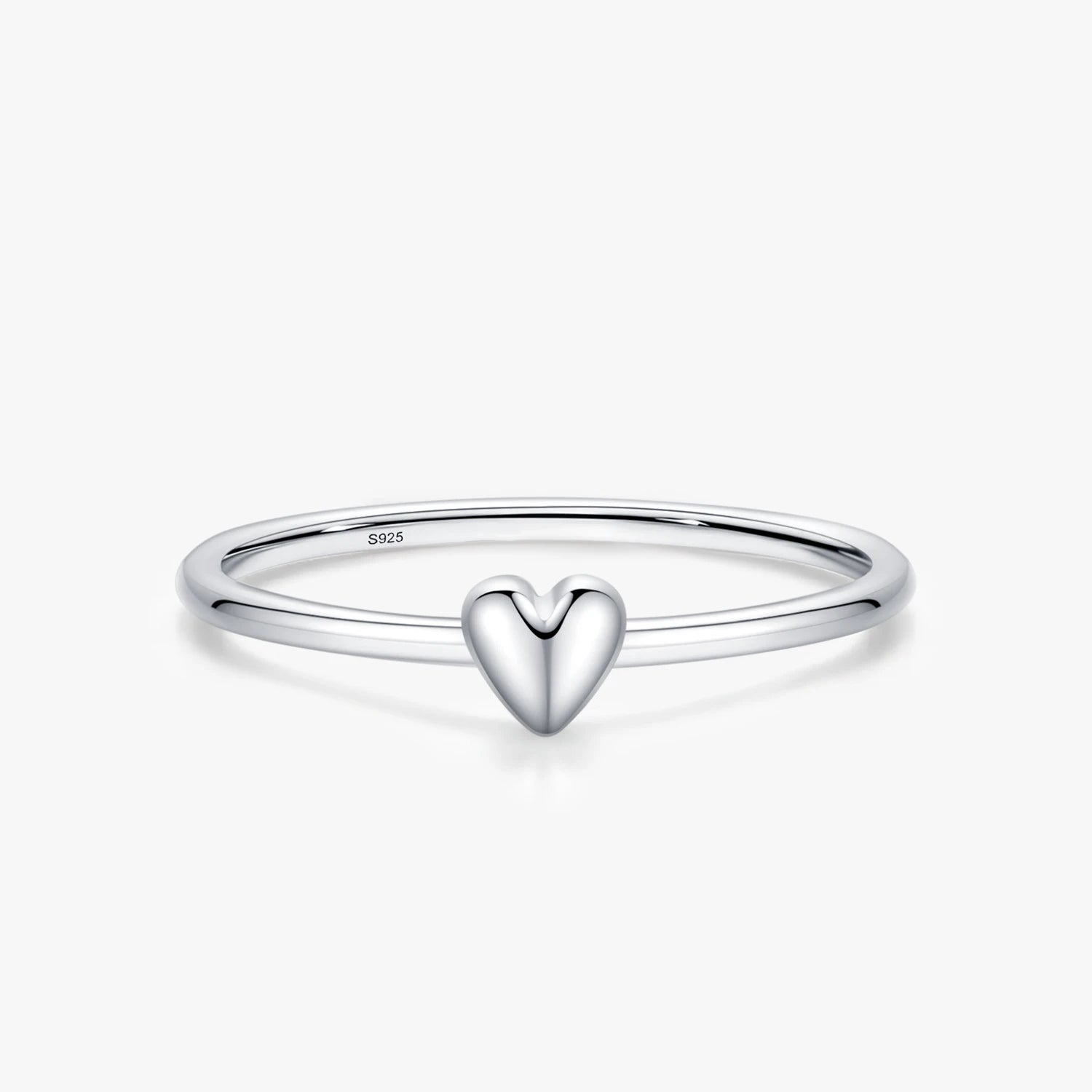 Ailmay Genuine 925 Sterling Silver Simple Fashion Smooth Heart Finger Ring for Women Party Stackable Minimalist Jewelry Gift