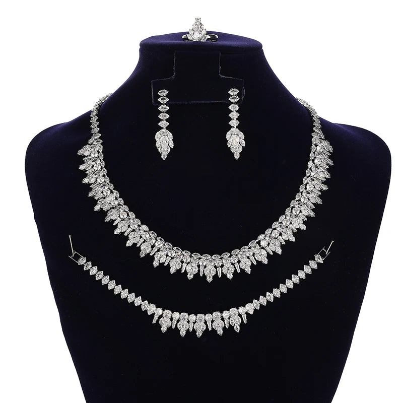 Bridal Accessories Fashion Graceful Crystal Diamond Jewelry Set Necklace Earrings Bracelet Ring 4 Piece BN9308
