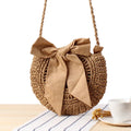 New Arrival Cute Bow Crossbody Woven Round Straw Bag Ladies Beach Tote Bags 2025 Handbags for Women