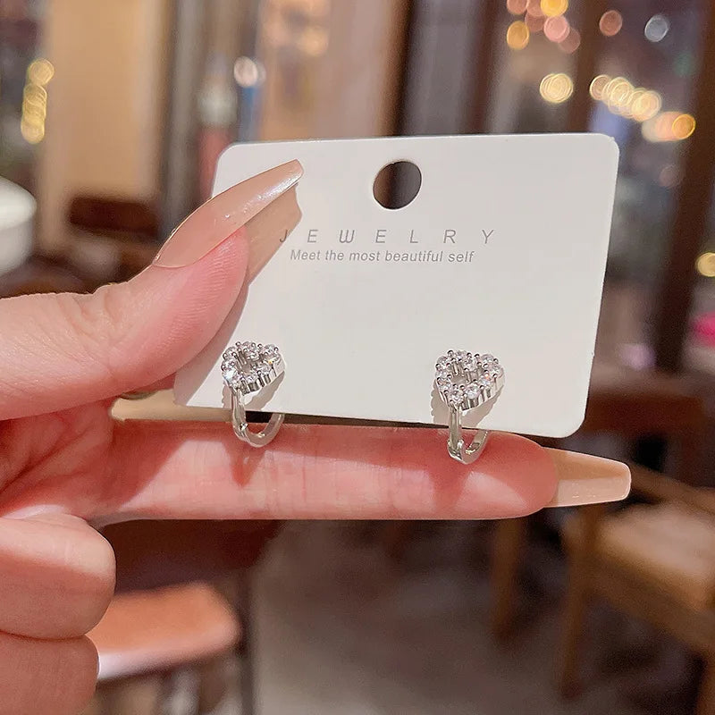 S925 Silver Pin Exquisite Micro-inlaid Zircon Heart Earring Earrings Korean Temperament Shiny Stud Earrings