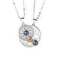 Vintage Unique Sun Moon Puzzle Couple Necklace  Personalized Dainty Silver Plated Inlaid Zircon Sun Moon Couple Necklace