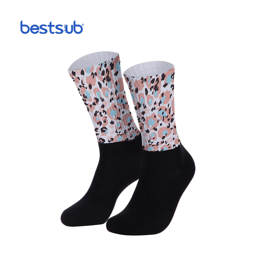 BestSub Wholesale Custom Sublimation Blanks Print Photo Silver Silk Glitter Athletic Socks