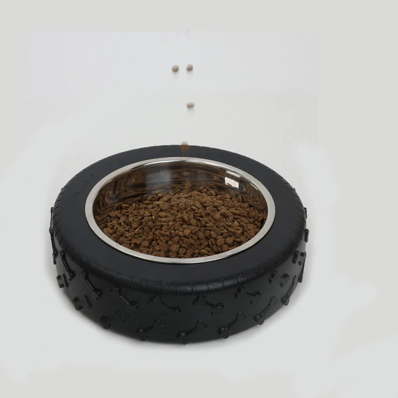 Heavy Dog Feeding Bowl Stainless Steel Cat Water Bowl Non-Slip Rubber Tire Pet Bowl for Cats and Dogs