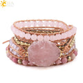 CSJA Handmade Bohemian Energy Natural Stone Rose Quartz Woven Raw Gemstone Layered Wraps Healing Crystal Bracelet Jewelry S308