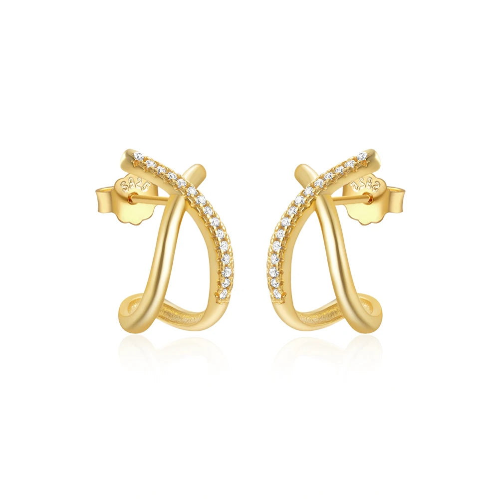 Minimalist Fashion Earring 925 Sterling Silver Trendy Cross Diamond Earrings X Shape Gold Plated Stud Earrings for Women
