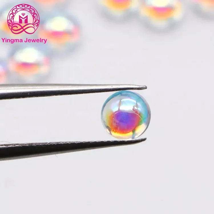 Charming Half-ball CZ Stones in AB Color Round Shape Flatback Cabochons Cubic Zirconia Stones