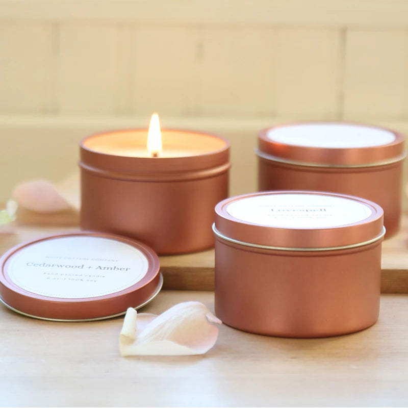Custom Printed Round Empty Metal Containers 4Oz 8 Oz Rose Gold Soy Wax Candle Tin Can Jar