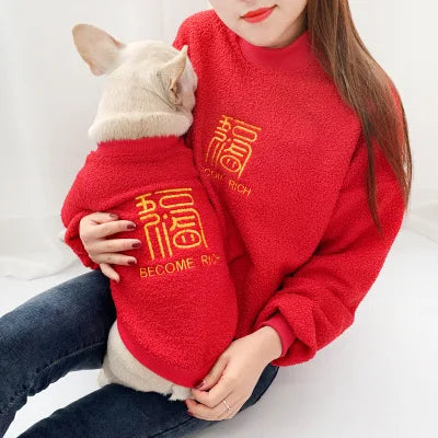 Wholesale Thick Warm Matching Pet and Owner Red Sweatshirt