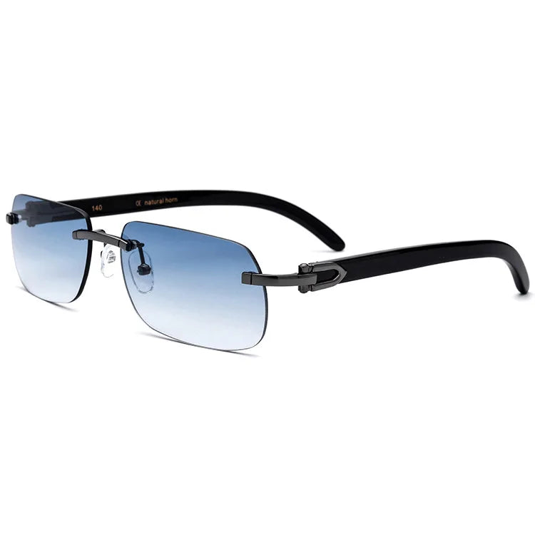 Luxury Vintage Pure Natural Black White Buffalo Horn Rimless Sunglasses Men Wood Sun Glasses Retro Shades Classic Style Eyewear