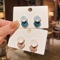 Fashion Silver Needle Blue Statement Earrings Girls Geometric Korea Earrings Exquisite Drop Oil Earrings Jewelry
