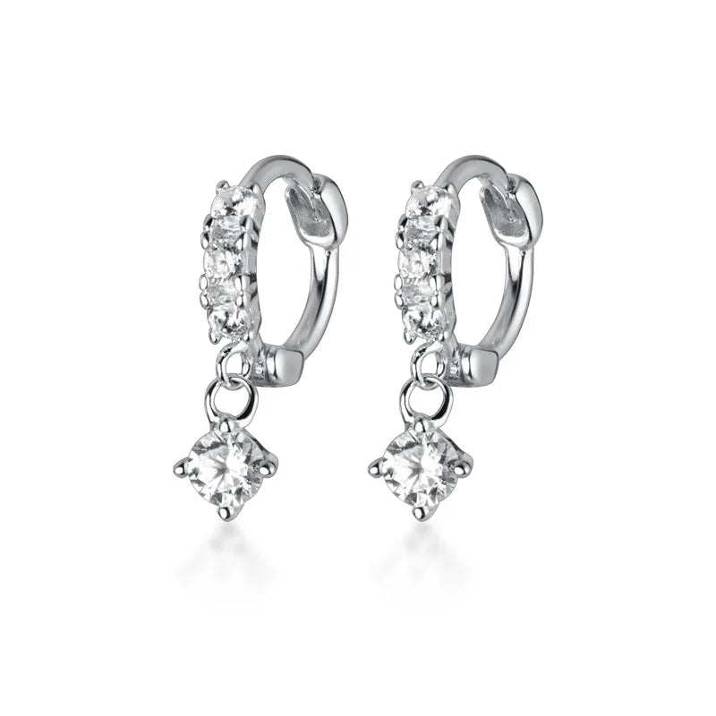 Small Round Zircon Pendant Hoop Earrings Rose Gold Plated Earings 925 Sterling Silver Fashion Jewelry for Women