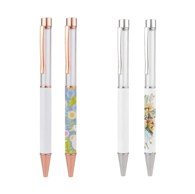 Sublimation Empty Tube Floating Snowglobe Pen Metal DIY Blank Ballpoint Pen Silver/Rose Gold Snow Globe Pens