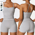 European and American Tight Yoga Vest Shorts Set Quick Drying Sports Beautiful Back Women's Yoga Set