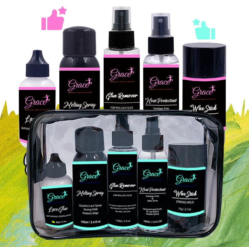 New Arrival Private Label Strong Hold Lace Glue Wax Stick Heat Protectant Spray Glue Remover Wig Lace Melting Spray Kit With Bag