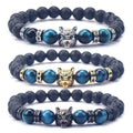 Natural Lava Rock Beads Stretch Elastic Custom Adjustable Braided Rope Gemstone Wolf Bracelets for Men Women