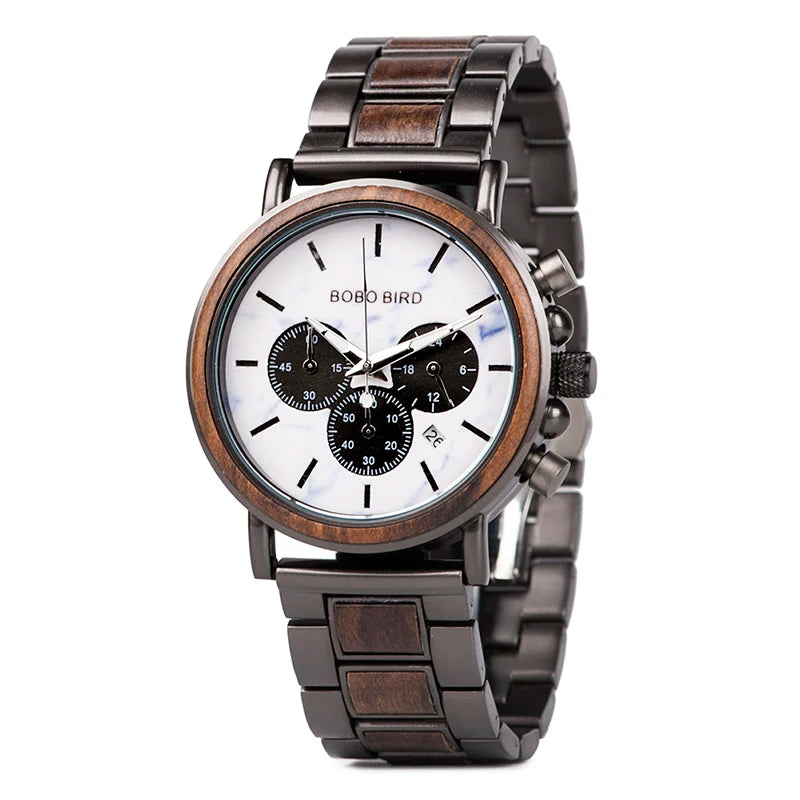 Fast Delivery Luxury Wood Watch for Men Fashionable Chronograph Quartz with Personalized Features Comes in Elegant Wood Gift Box