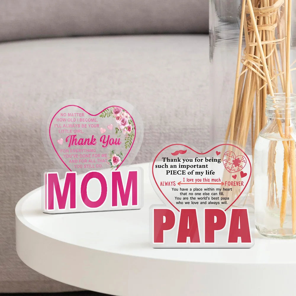 Heart Shaped Acrylic Sign Desk Ornament for Grandma and Grandpa Mom and Dad Gifts Table Display