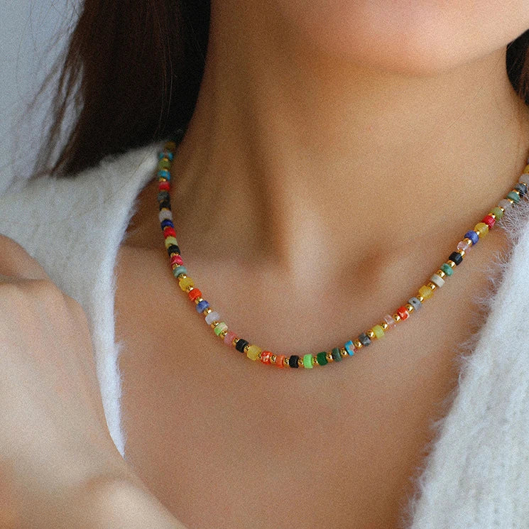 Etsy Hot Sale Delicate Genuine Imperial Jasper Spacer Beaded Necklaces for Girls Bohemian Colored Natural Galaxy Sea Gifts