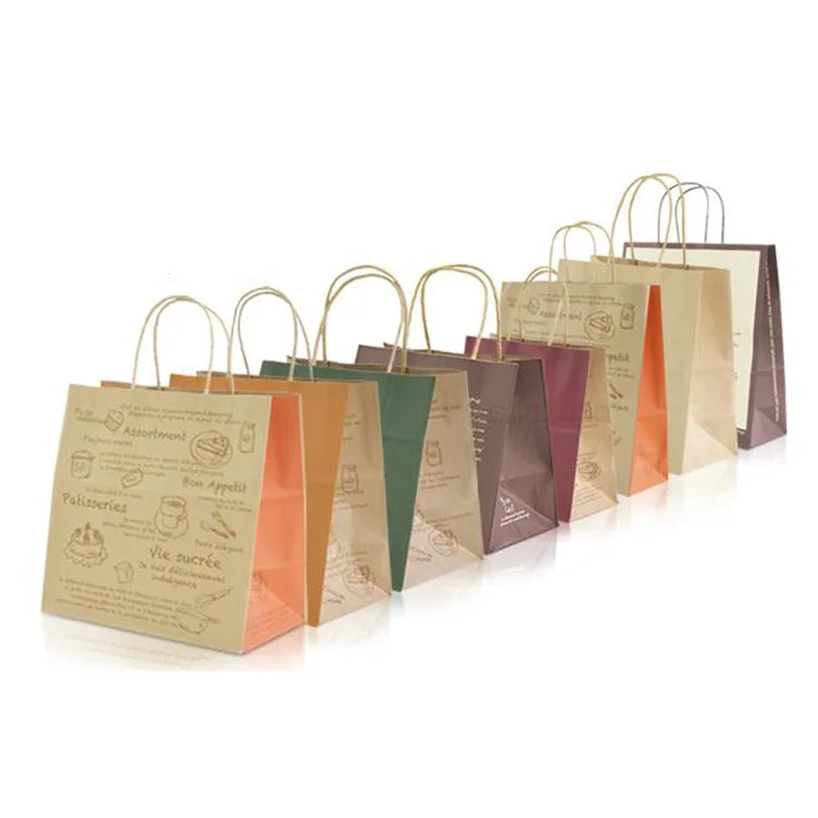 Custom Logo Printed Eco-friendly Recycled Kraft Paper Bags for Restaurant Takeaway for Coffee Lunch Sushi Salad Milk Packaging
