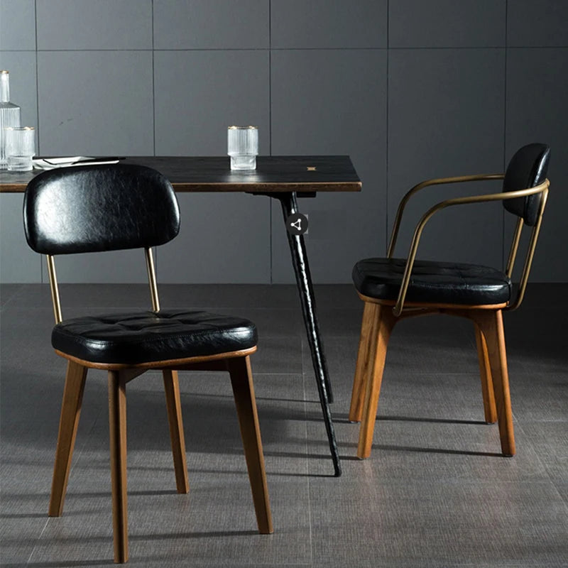 Vintage Leather Dining Chairs Apartment Hotel Restaurant Furniture Luxury Chairs Coffee Shop Metal Backrest Armchairs
