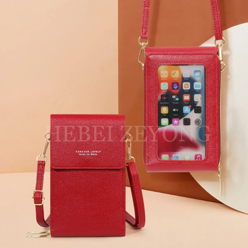 PU Leather Touch Screen Wallet Mobile Phone Bags for Female