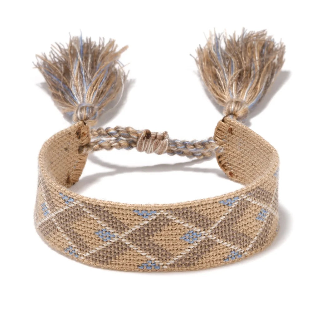 Fashion embroidery tassel bracelet couple wristband hand woven custom logo bracelet