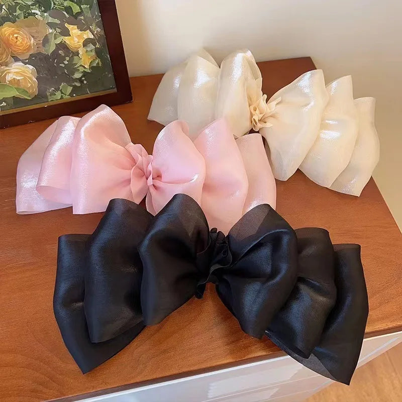 IVANHOE New Chiffon Super Large Bow Spring Clip Women's High Ponytail Hair Clip Girl Headwear Wholesale Fashion Hair Accessories