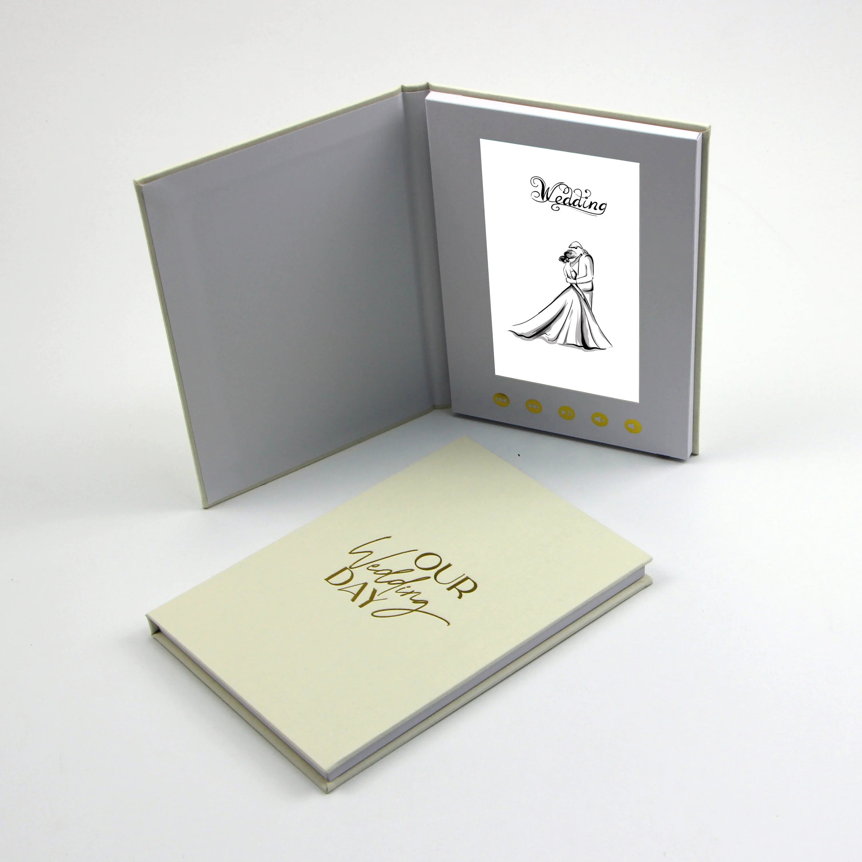 Huihong HH-1011 Wedding Bronzing Paper LCD Advertising Music & Photo Player Video Brochure with Custom Linen Design
