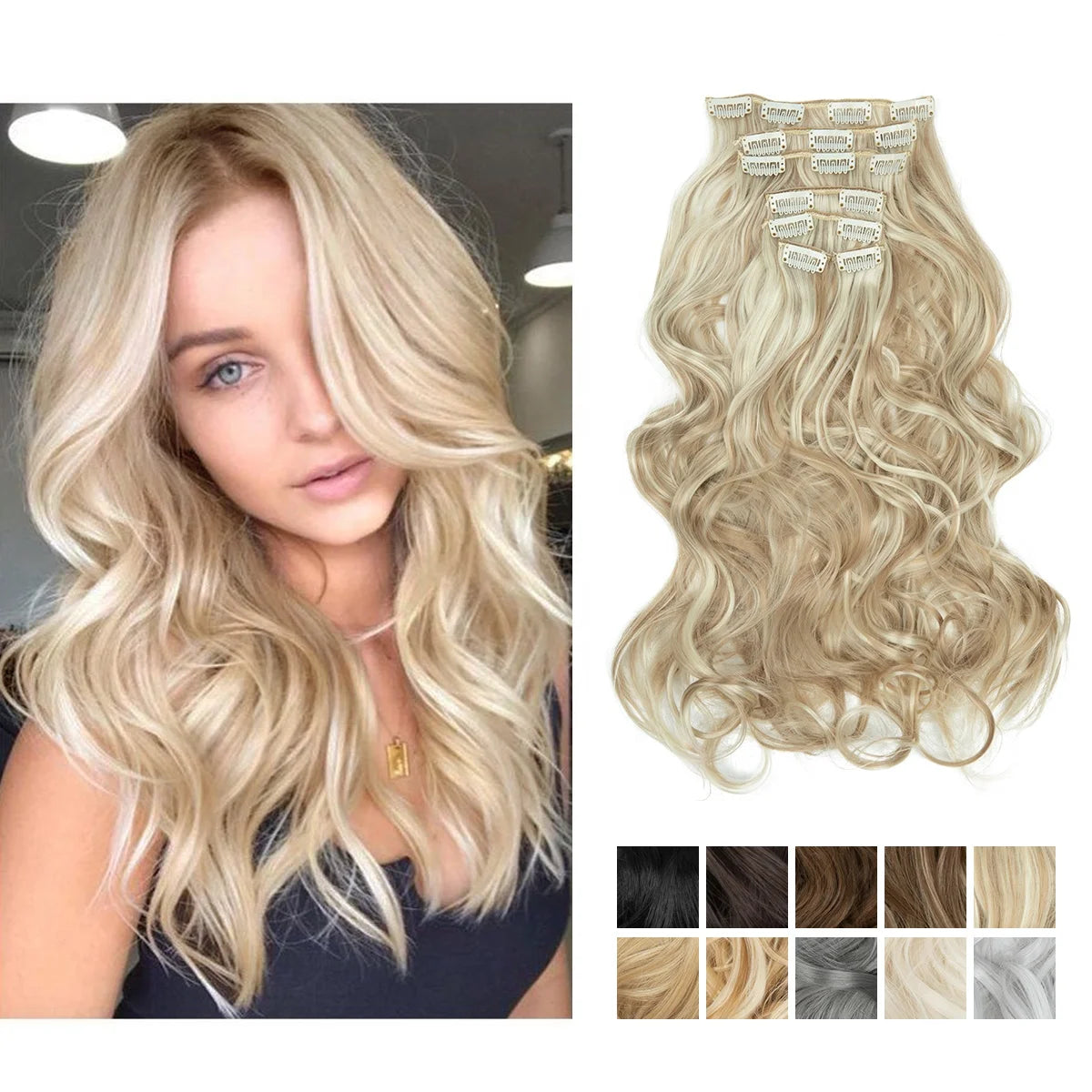 SARLA 20" Wholesale Synthetic 7pcs Full Head Wavy Curly Hair Extensions Long Seamless Clip in Hair Extensions for Women MegaBDM