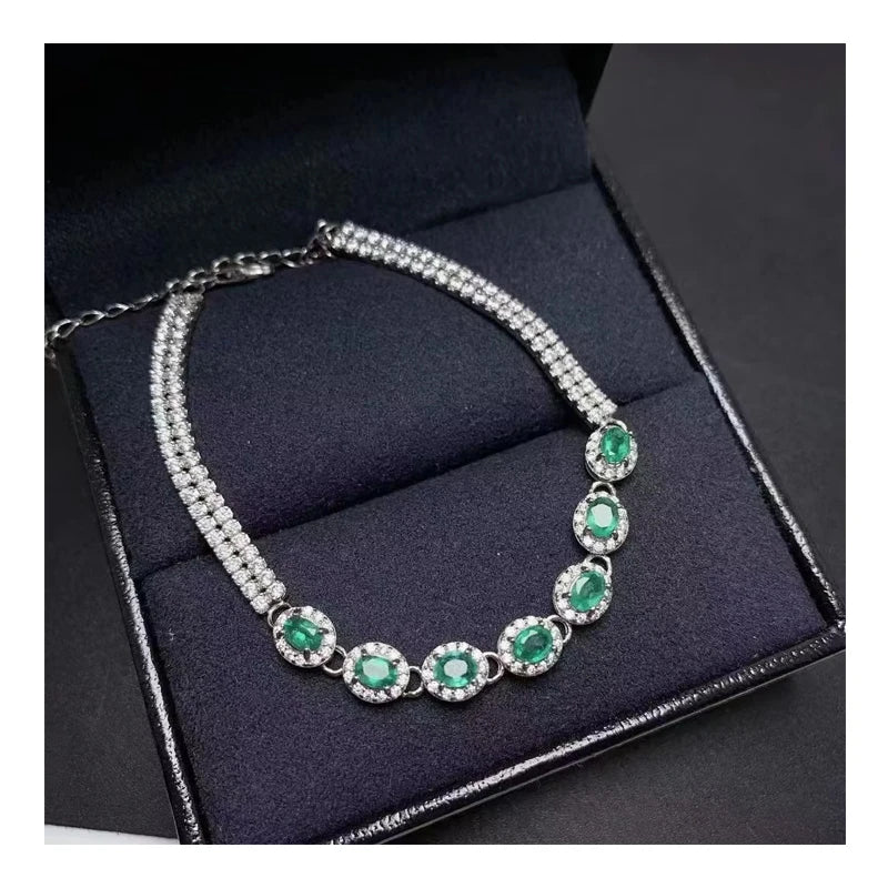 Good Price Wholesale Fashion New Design 925 Sterling Silver Ster Dainty Beaded Natural Emerald Bracelet