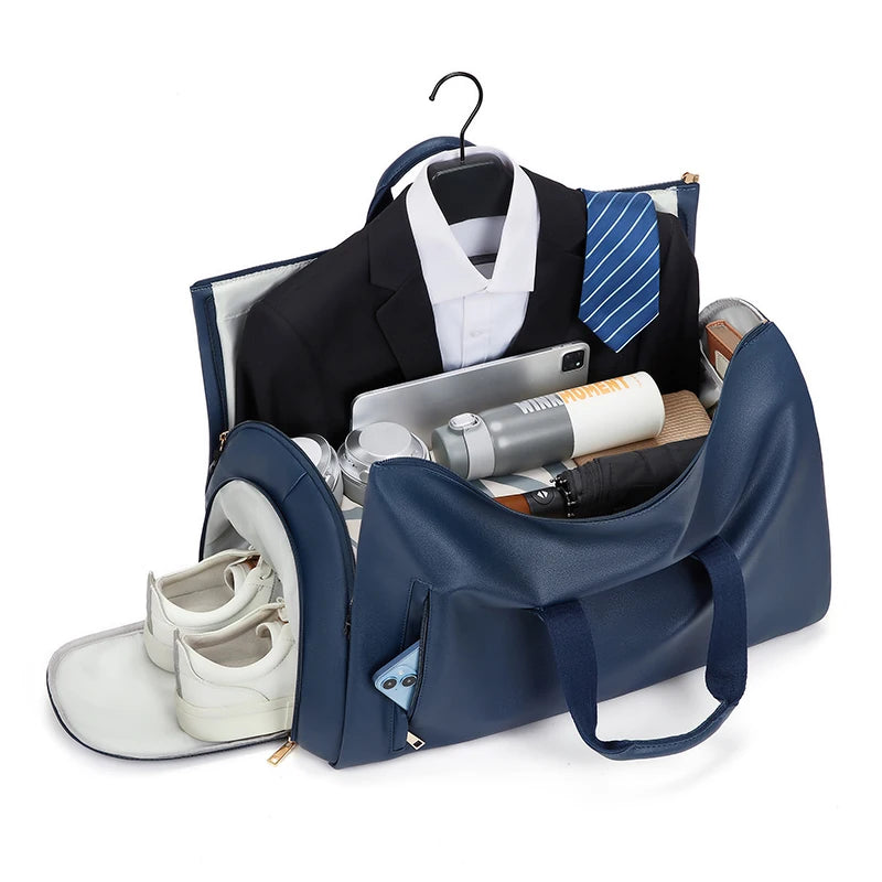 PU Leather Waterproof Garment Duffel Bag Custom Logo Suit Travel Bags Men Carry on Garment Bag With Shoe Compartment