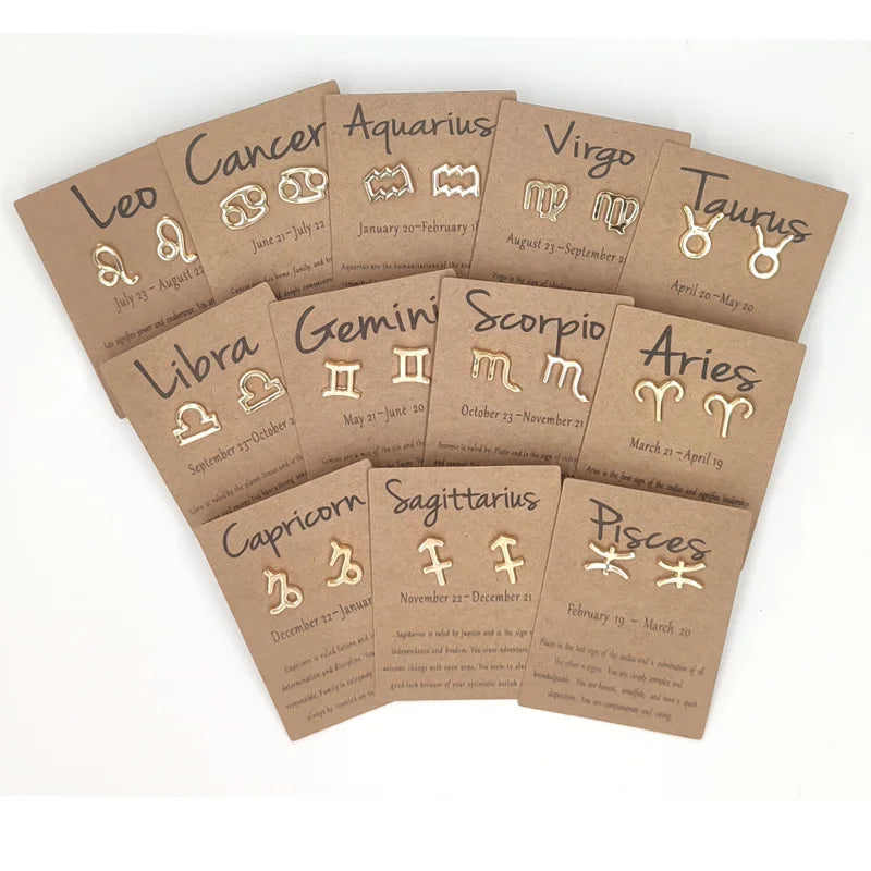 1 Pair/set Fashion Jewelry Gold Plated 12 Constellatory Birthday Gift Women Horoscope Zodiac Sign Stud Earrings