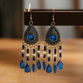 Bohemian Antique Gold Color Long Water Drop Tassel Earrings for Women Vintage Colorful Geometric Drop Dangle Earrings Jewelry
