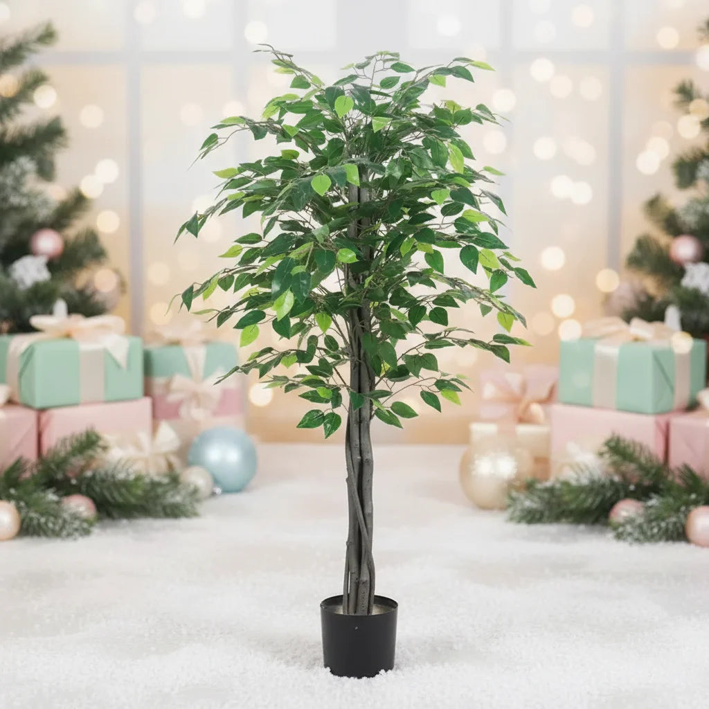 Decorative Plastic Trunk Artificial Ficus/Benjamin/Banyan Tree 145cm Multi-Space Use for Christmas and Oktoberfest Decor