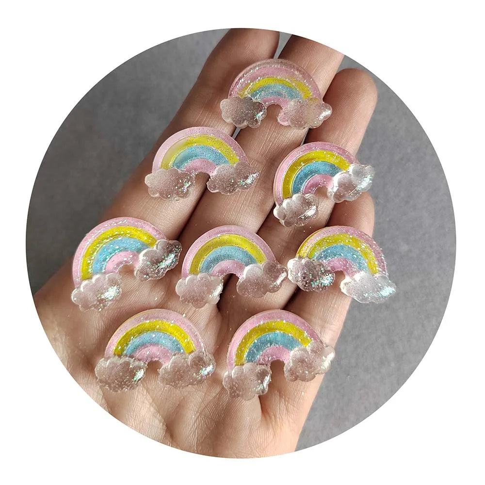 Hot Selling 100Pcs/Lot 17*25MM Glittery Rainbow Cloud Resin Slime Charms Ornaments for Mobile Phone Scrapbooking Decoration