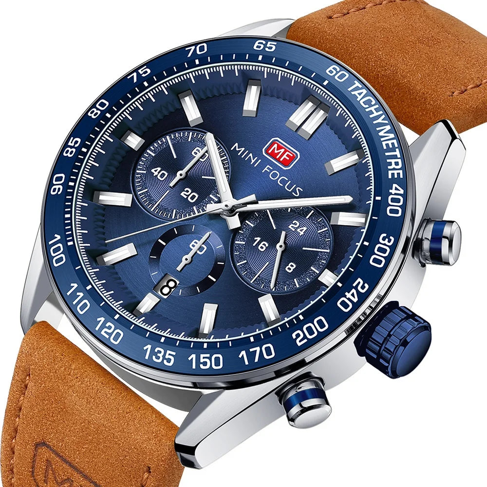 MINIFOCUS 0403 New Fashion Sport Watch for Men Quartz Wristwatches Gift Genuine Leather Strap Luxury Watches Calendar Clock