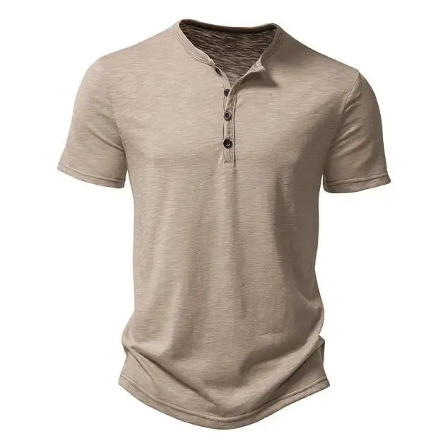 Men's Short Sleeved T-shirt Bamboo Knot Cotton Henry Neck Polo Shirt Fashionable Simple T-shirt