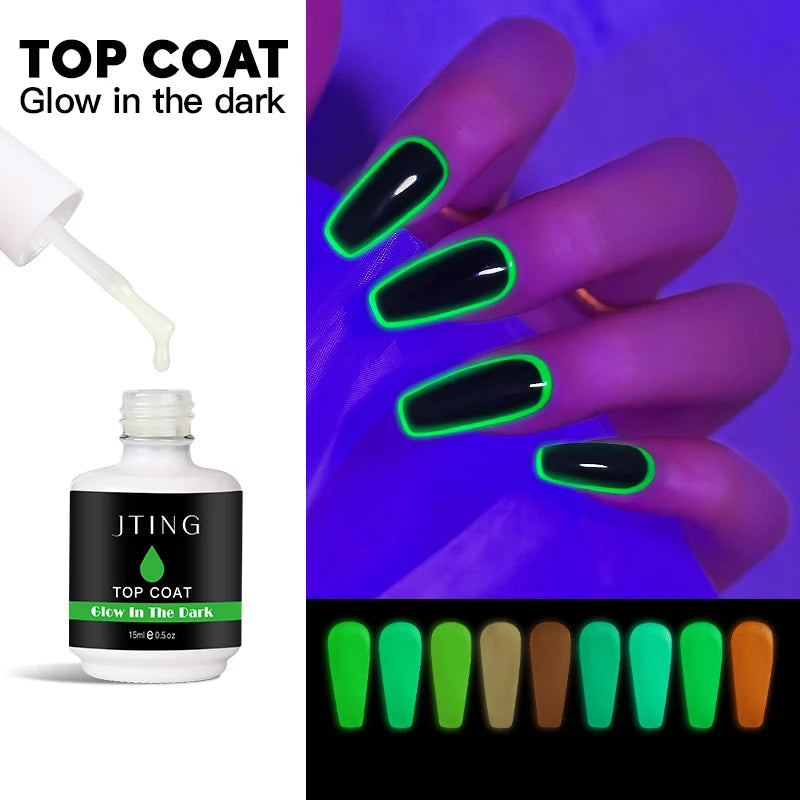 JTING Various Styles Glow in the Dark Nail Gel Top Coat Nail Gel Polish Luminous Gel Polish with Daytime and Dark Night Effect