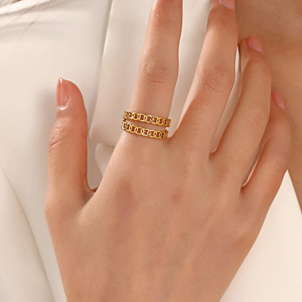 Nabest Tarnish Free Opener Layers Chain Ring Jewelry Fashion Women Stainless Steel 18K Gold Plated Adjustable Rings