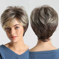 HAOLING Wig Manufacturer Dark Root Ombre Brown Blonde Short Hair Wigs Fluffy Pixie Cut Synthetic Rose Mesh Wig