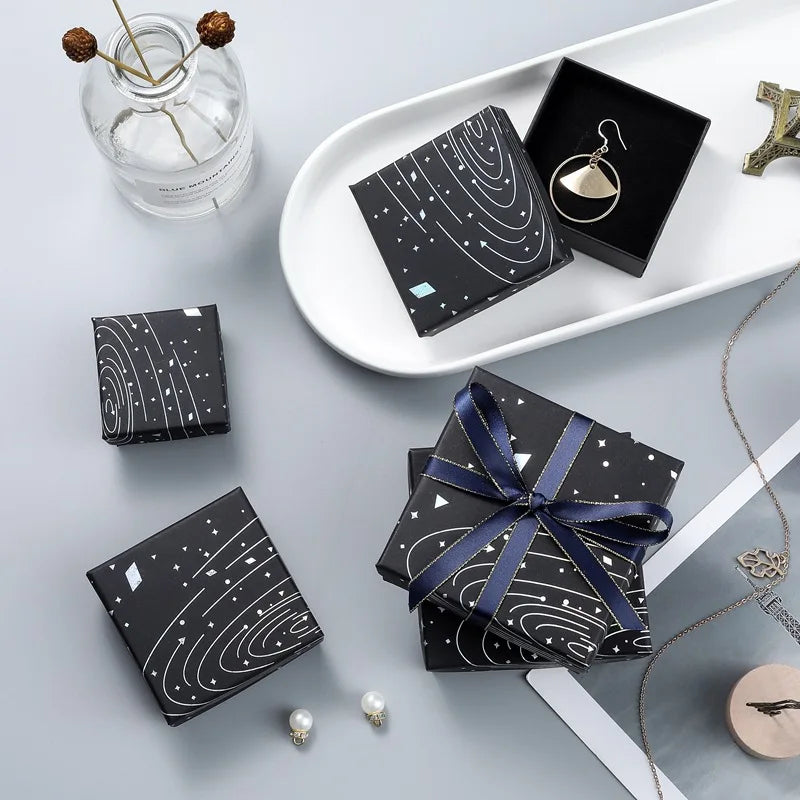 2024  Hot Selling Black Kraft Paper Custom Logo Packing Jewelry Boxes Jewelry Packing Box Necklace Ring Gift Box