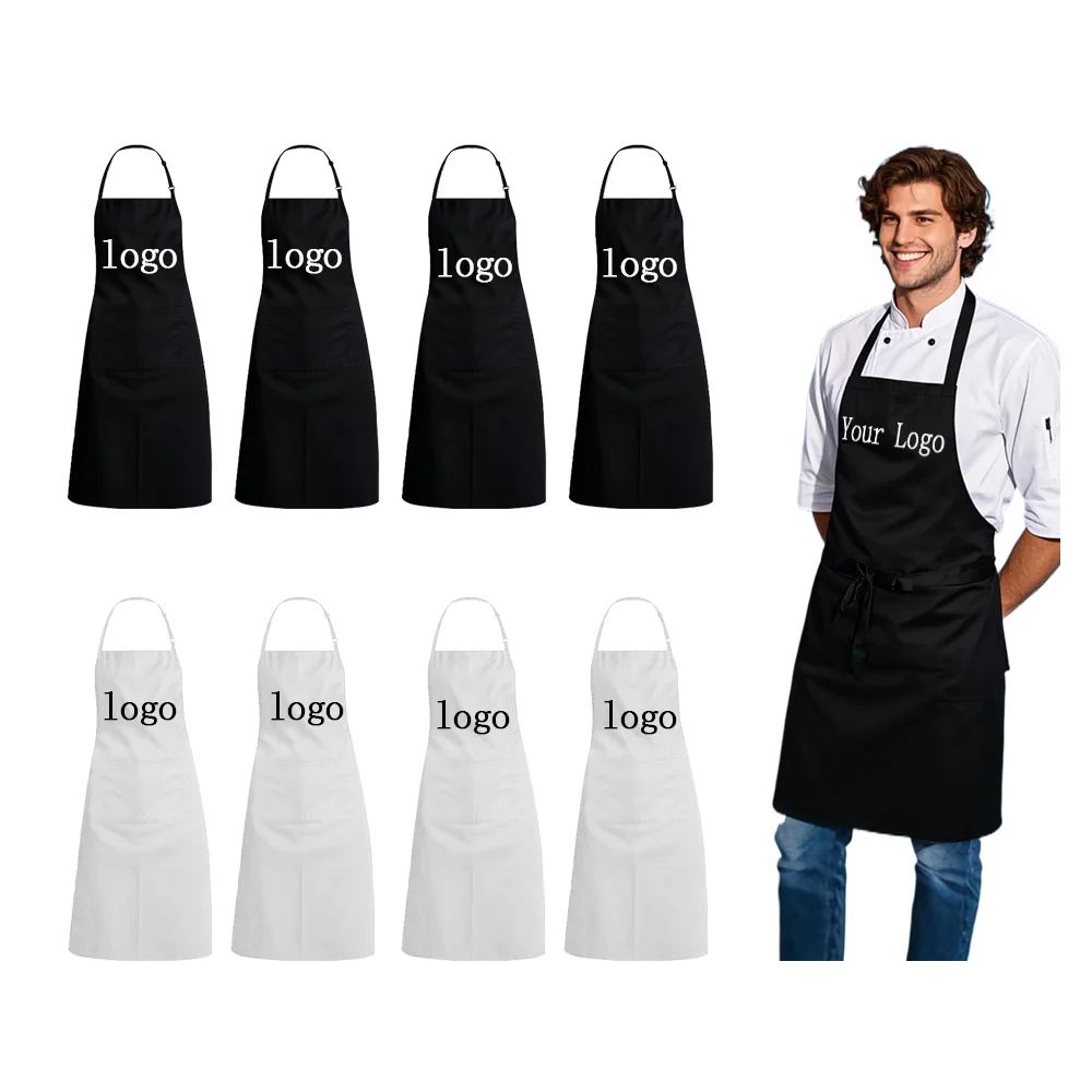 Restaurant Kitchen Cooking Apron with logo Custom Business Advertising Promotional Gift 100 Polyester Adjustable Kitchen Aprons