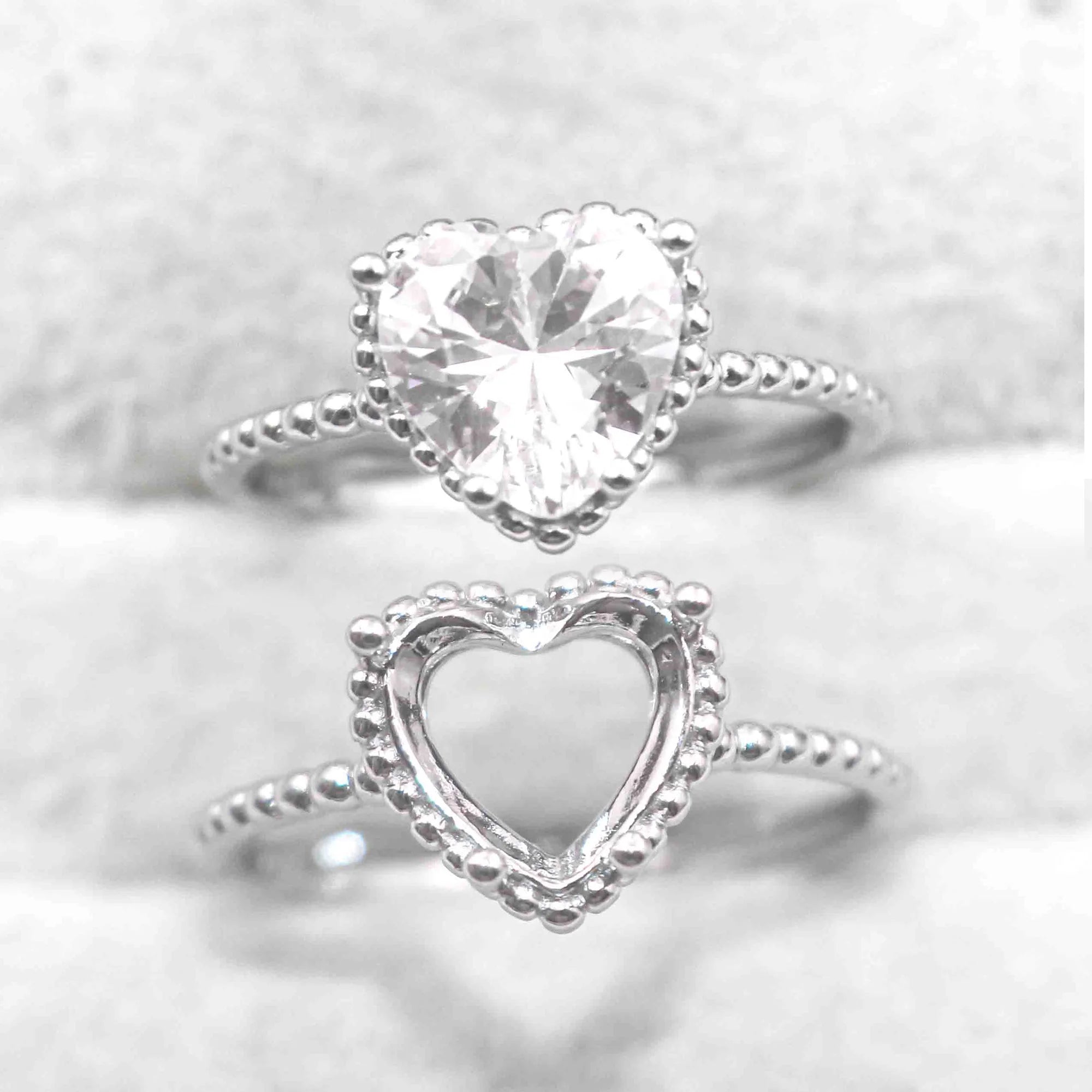Semi Mount 8*8mm Sterling Silver Ring Heart Shape Empty Frame Blank Support Claw Setting S925 Base Without Center for DIY Inlay
