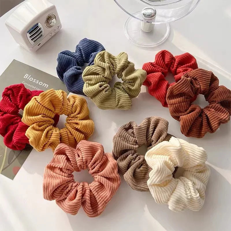 MIO Korean Style Pure Color Corduroy Hair Band Simple Hair Tie Ponytail Holder Scrunchies Elastic for Women Girls