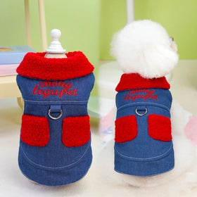 OEM/ODM Luxury Cowboy Vest Cotton Pet Dog Jeans Coat Warm Winter Puppy Clothes for Small Dogs Cats Thickened Pet Denim Jacket