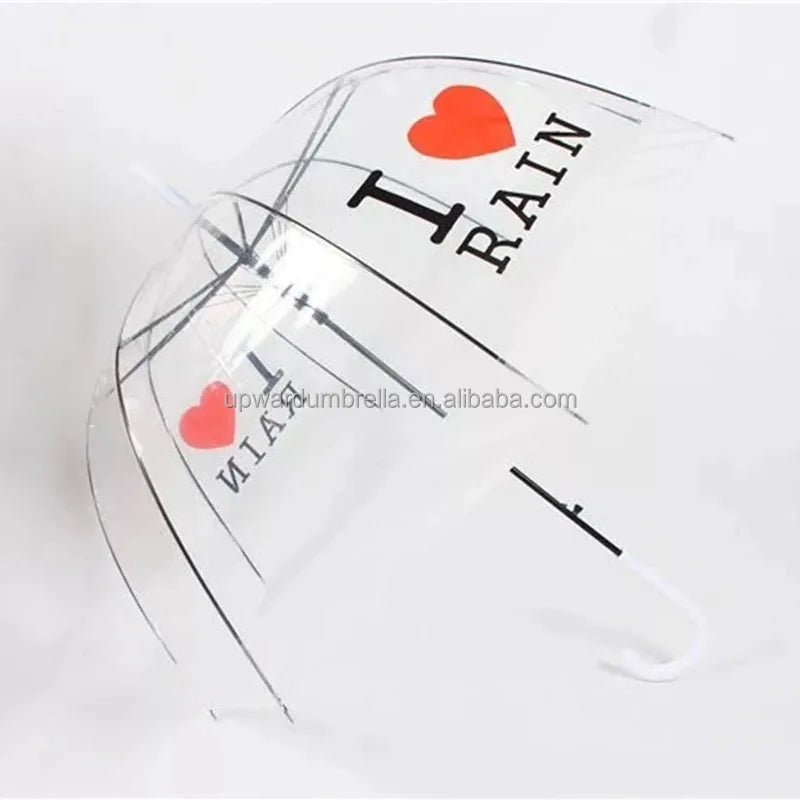 Transparent Umbrella Printing Fiberglass Frame Plastic Straight Minimalist Manual Opening 100cm Diameter Customizable Logo