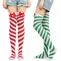 Candy Socks Red Twill Stockings European and American Stockings Over the Knee Bow Diagonal Striped Christmas Stockings for Women
