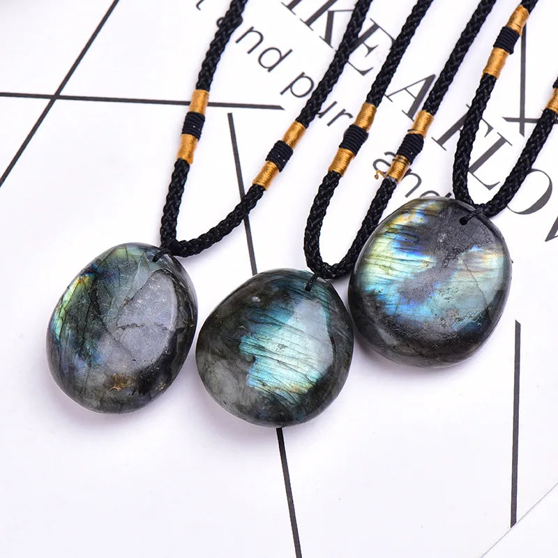 Natural Irregular Labradorite Crystal Stone Pendant Necklace Natural Stone Irregular Grey Moonstone Gemstone Pendant Necklace