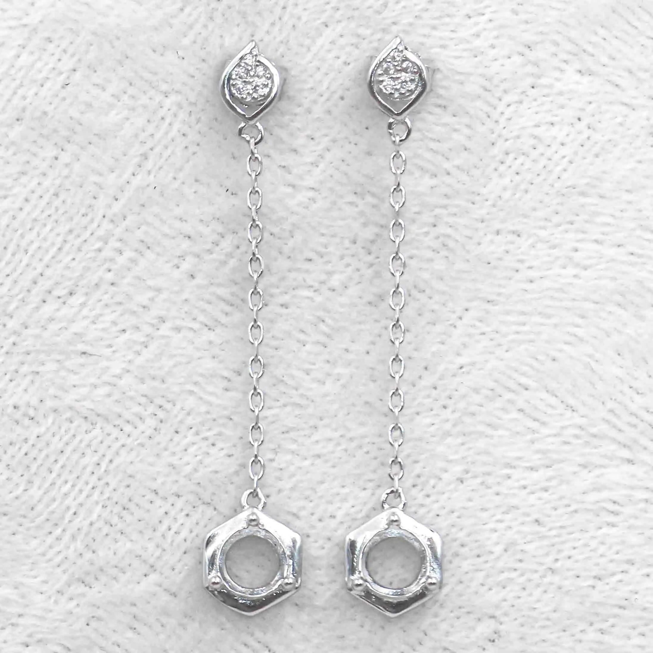 Sterling Silver 6*6mm Semi Mount Line Earrings Empty Support Blank Claws Setting S925 Base Without Center Stone for DIY Inlay
