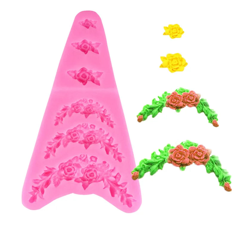HY Rose Flower Garland Silicone Mold Chocolate Wedding DIY Fondant Baking Cake Decorating Tools Cake Border Mould